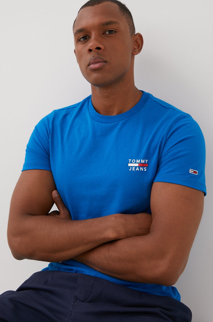 

Памучна тениска Tommy Jeans с принт, Син