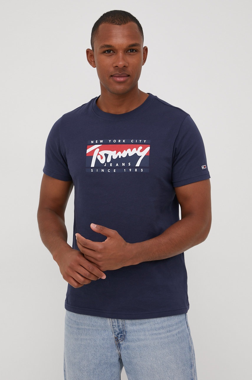 

Бавовняна футболка Tommy Jeans колір синій з принтом
