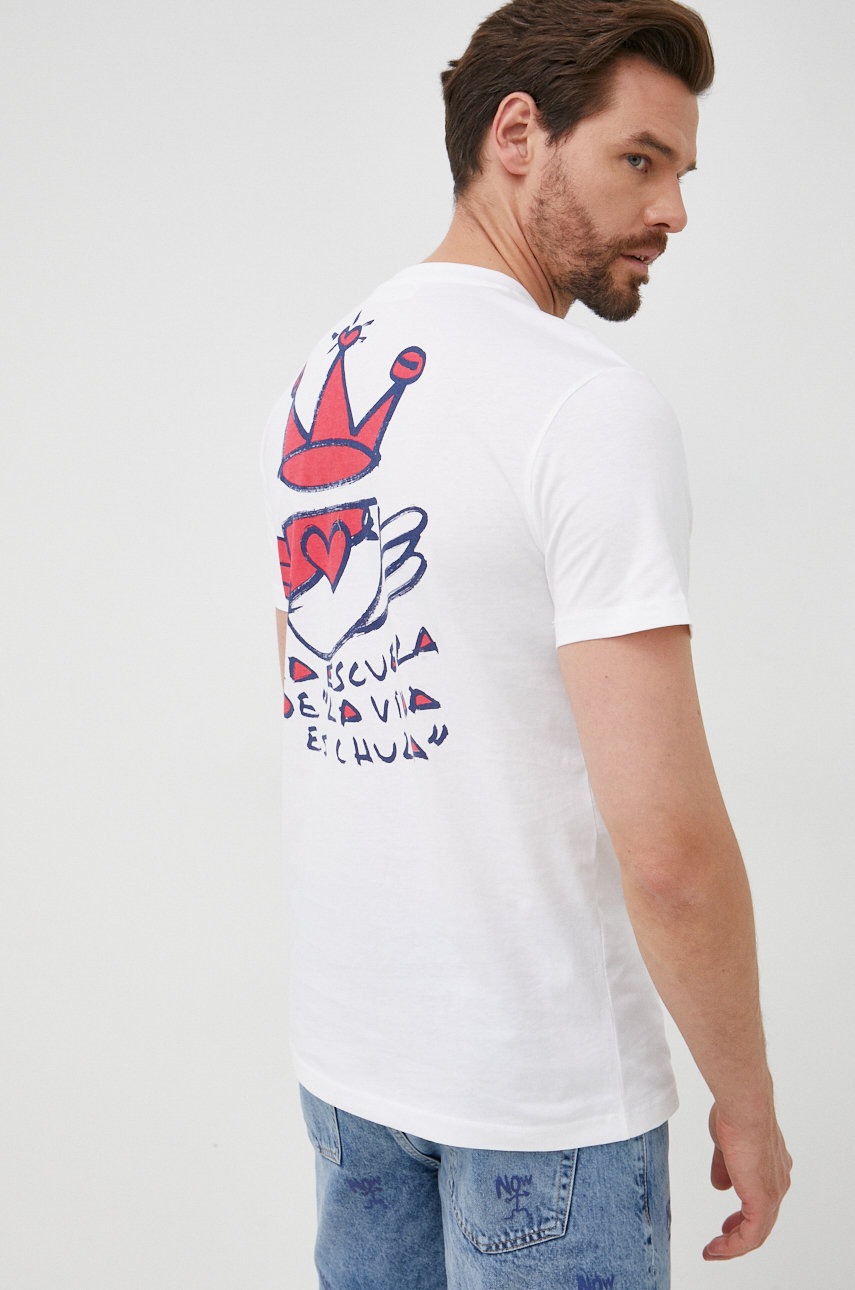 

Памучна тениска Desigual в бяло с принт, Бял