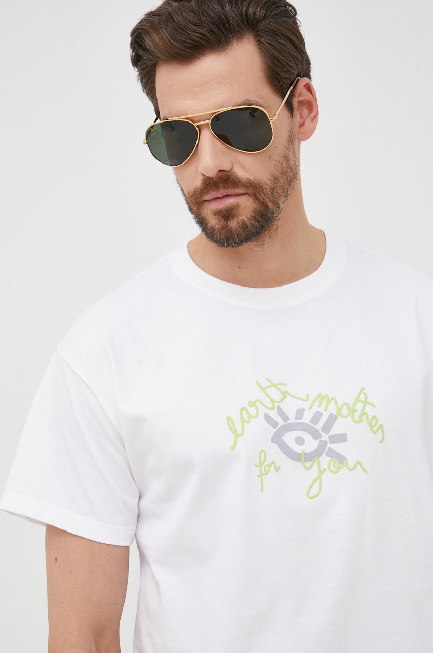 Desigual tricou din bumbac culoarea alb, cu imprimeu