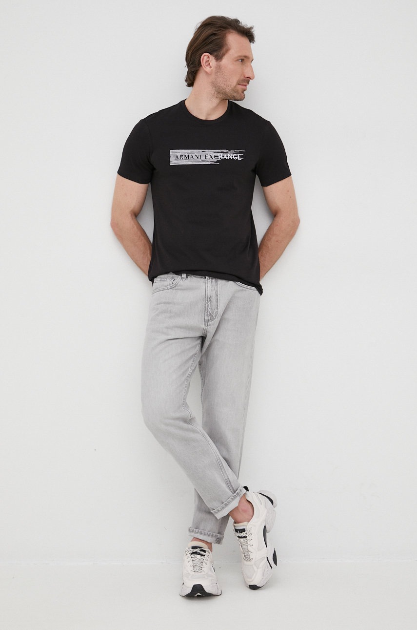 

Бавовняна футболка Armani Exchange колір чорний з аплікацією