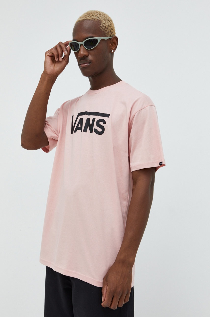 

Памучна тениска Vans в розово с принт, Розов