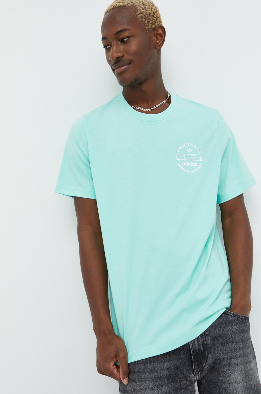 adidas Originals tricou din bumbac culoarea turcoaz, cu imprimeu