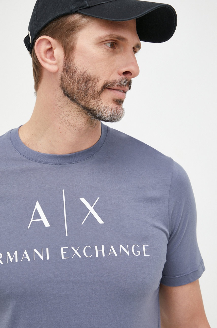 

Памучна тениска Armani Exchange с принт, Син