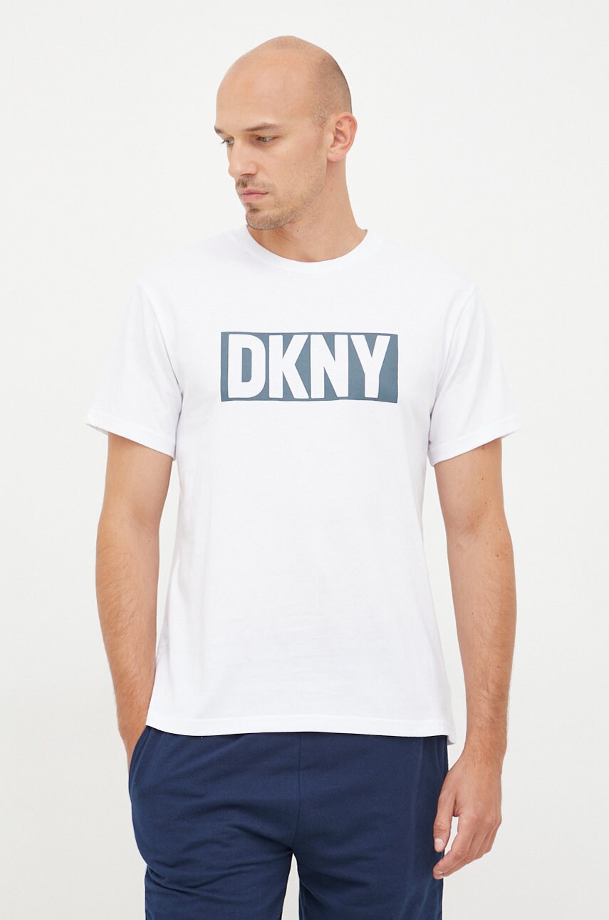 Dkny tricou din bumbac culoarea alb, neted