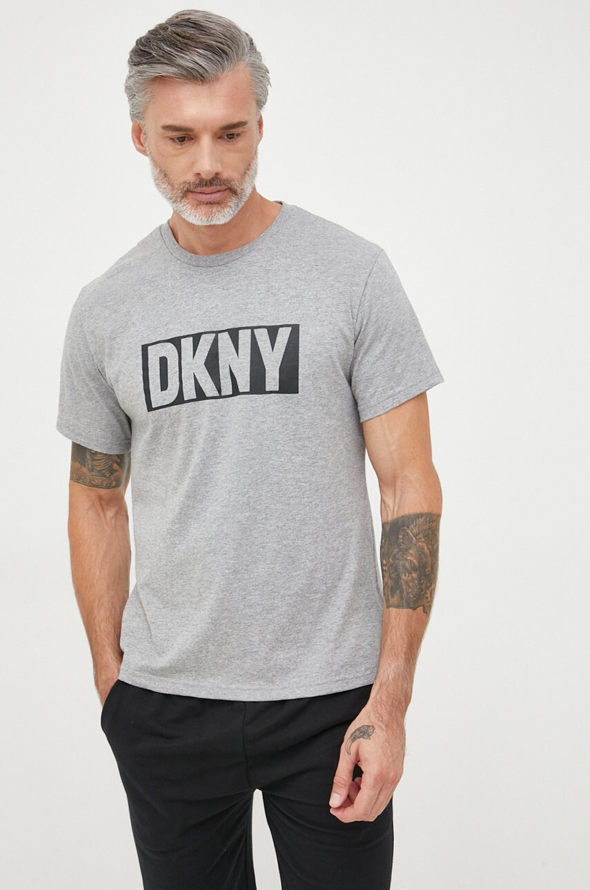 Dkny tricou din bumbac culoarea gri, neted
