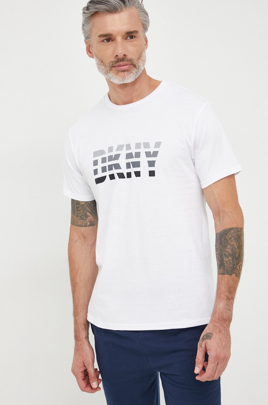 Dkny tricou din bumbac culoarea alb, cu imprimeu