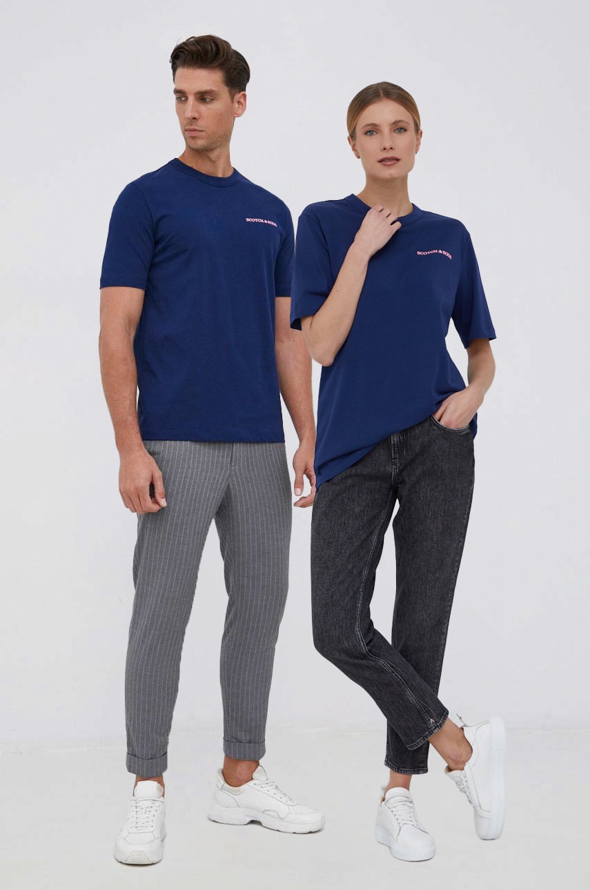 

Памучна тениска Scotch & Soda в тъмносиньо с изчистен дизайн, Тъмносин