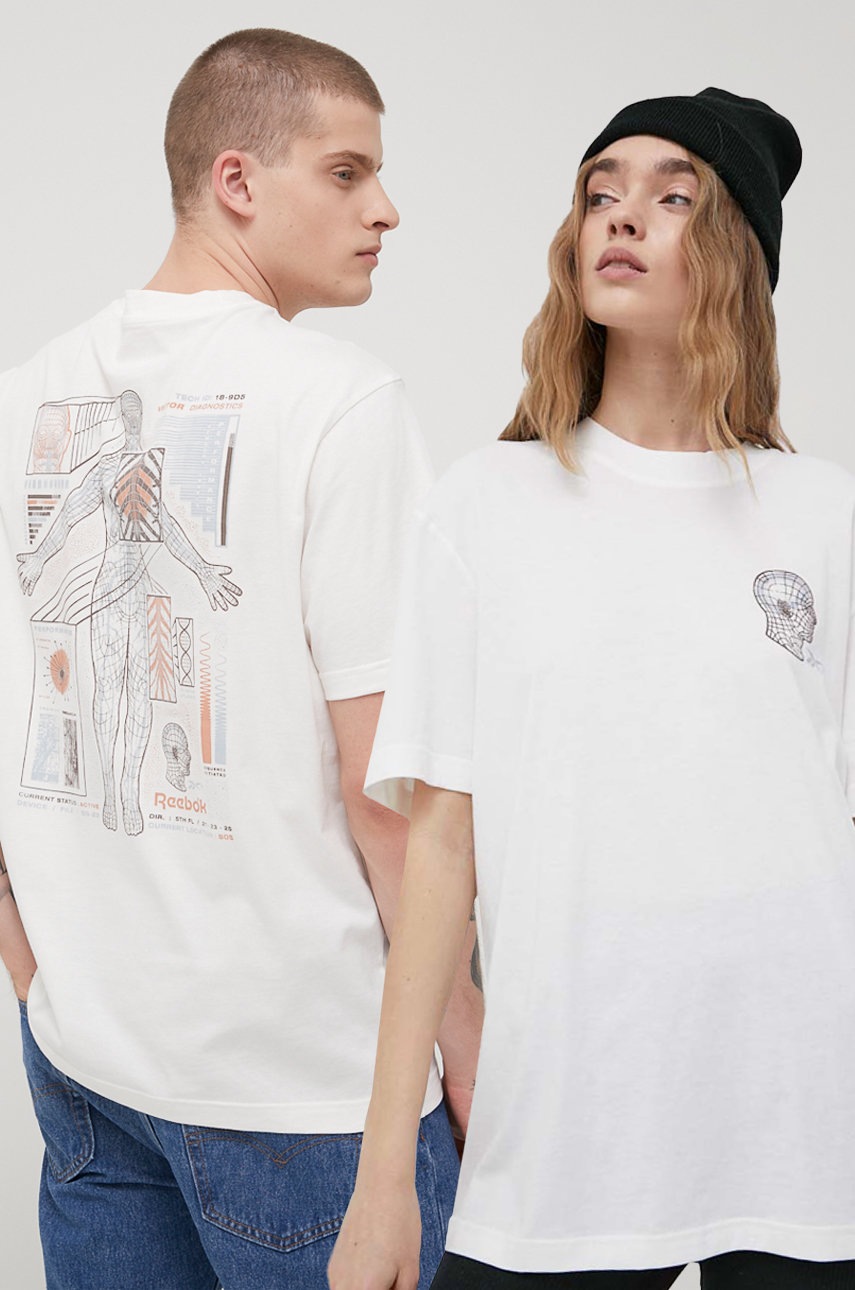 

Памучна тениска Reebok Classic в бяло с принт, Бял