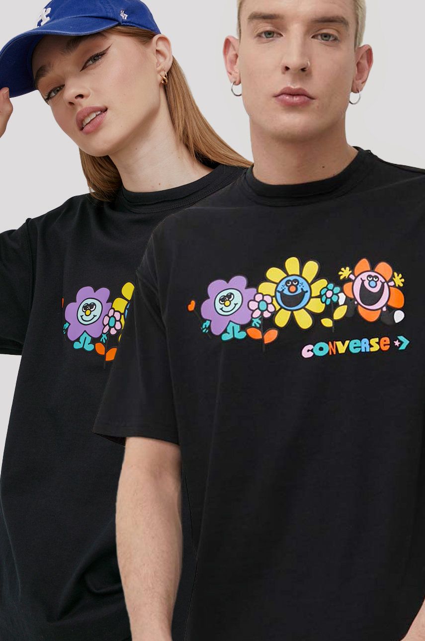 Converse t-shirt bawełniany kolor czarny z aplikacją