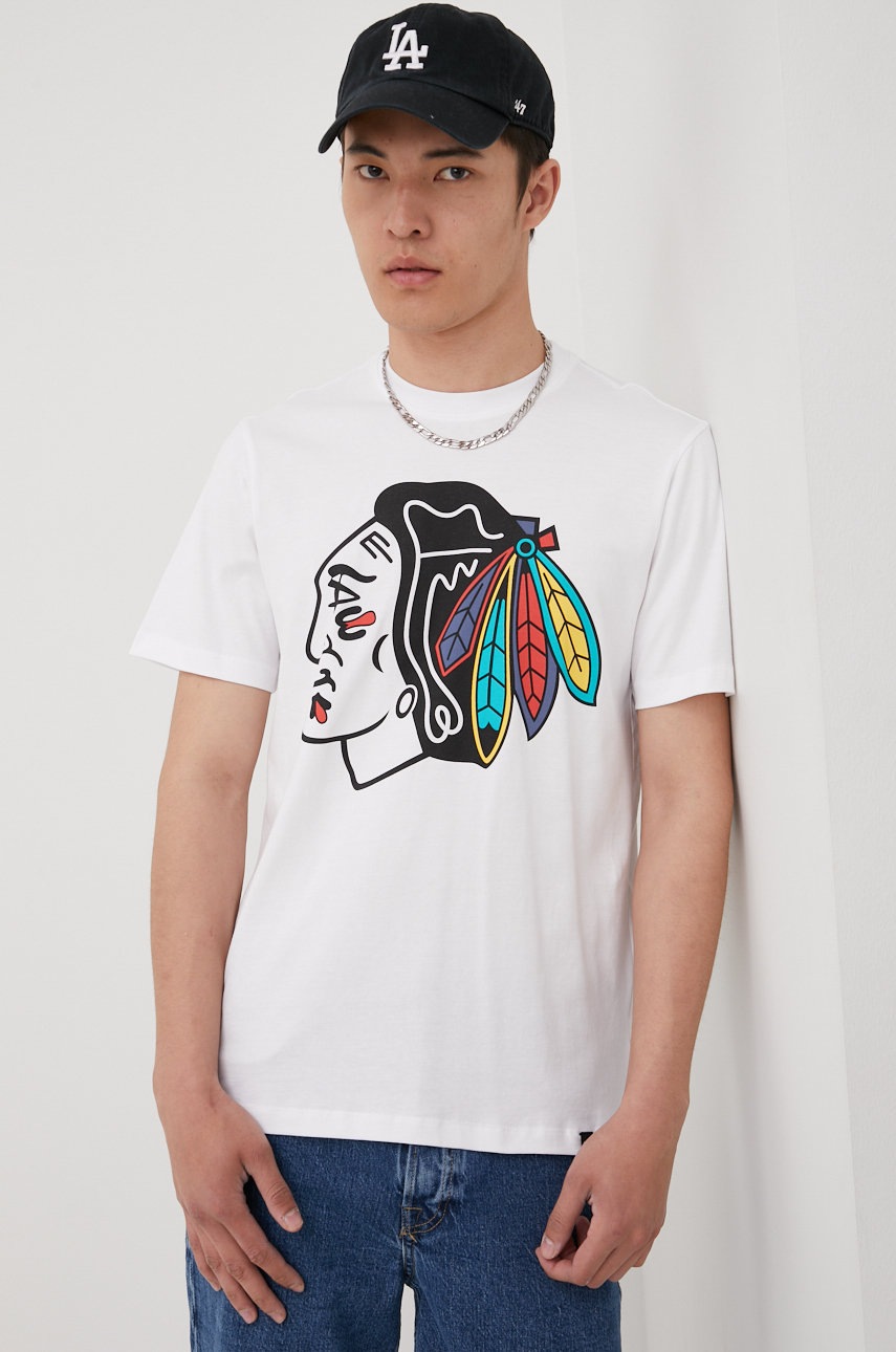 

Памучна тениска 47brand Mlb Chicago Blackhawks в бяло с принт, Бял