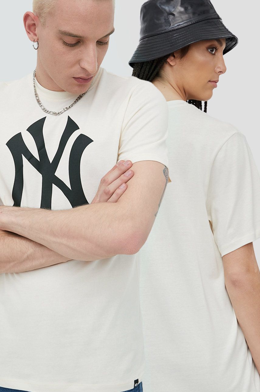 47brand tricou din bumbac Mlb New York Yankees culoarea bej, cu imprimeu 47brand imagine noua