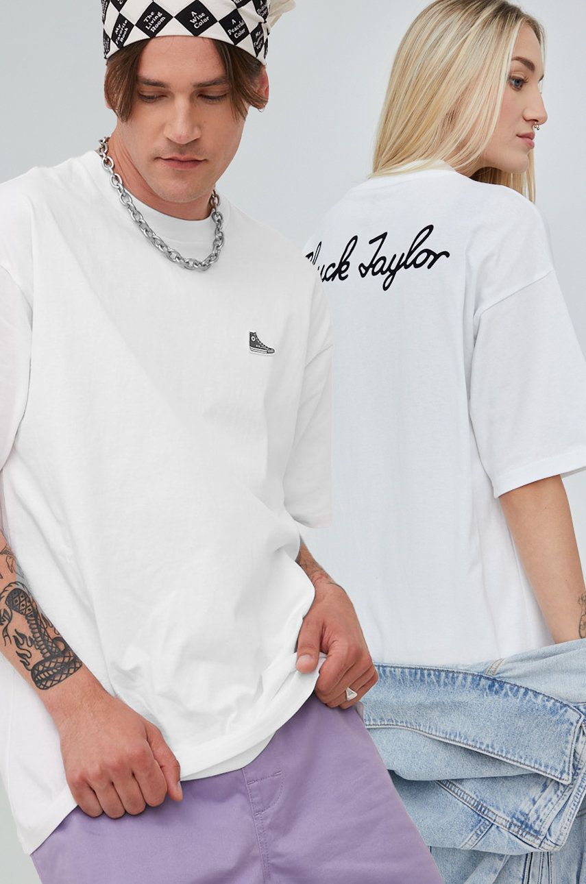 Converse tricou din bumbac culoarea alb, cu imprimeu Alb imagine noua