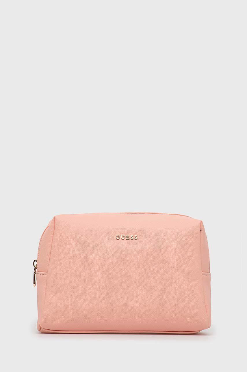 kosmetická taška Guess růžová barva - růžová -  Hlavní materiál: 100 % Polyuretan Podšívka