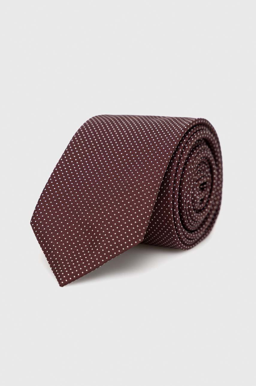 HUGO krawat jedwabny kolor brązowy