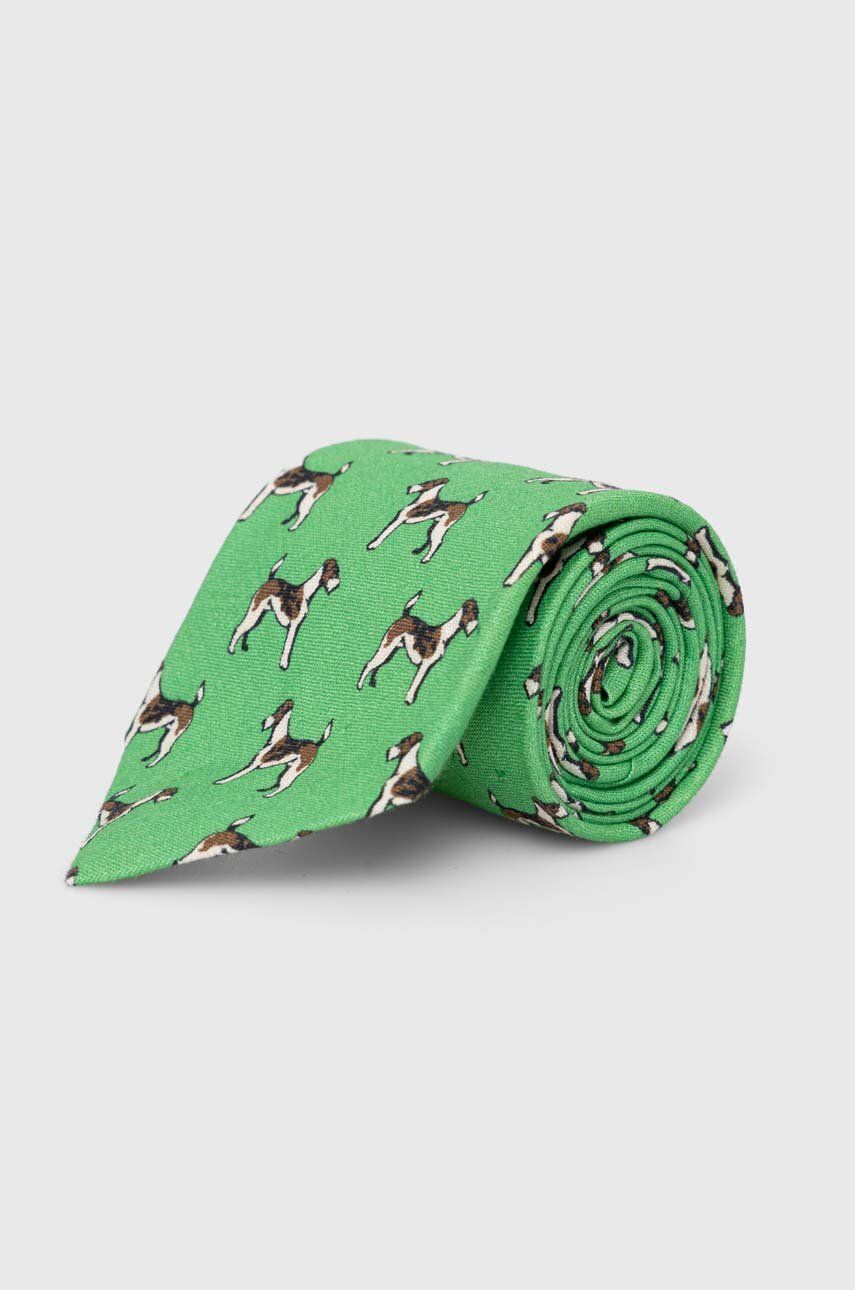 Lněná kravata Polo Ralph Lauren zelená barva
