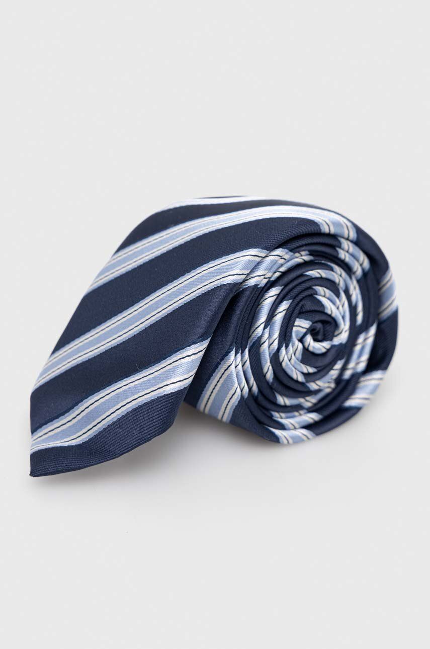 Kravata s příměsí hedvábí BOSS - modrá -  69 % Recyklovaný polyester