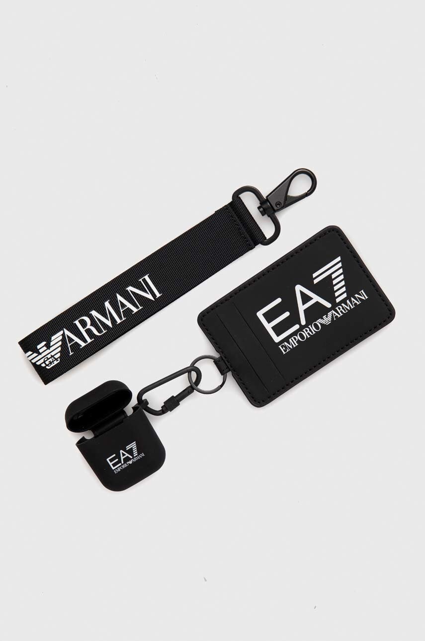 Levně Pouzdro na karty + pouzdro na sluchátka EA7 Emporio Armani černá barva
