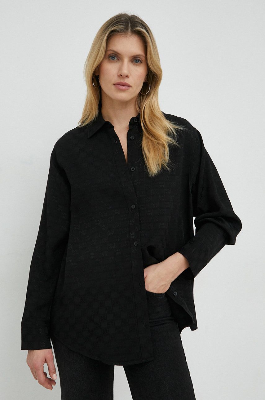 Košile MICHAEL Michael Kors dámská, černá barva, relaxed, s klasickým límcem - černá -  100 % V