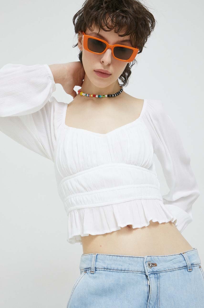 Hollister Co. bluza femei, culoarea alb, neted