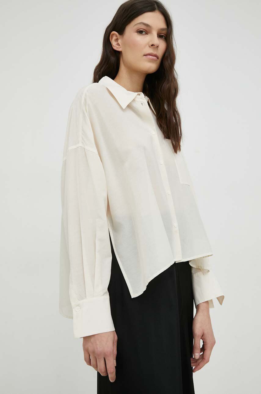 Košile Drykorn Namida dámská, béžová barva, relaxed, s klasickým límcem - béžová -  55 % Bavlna