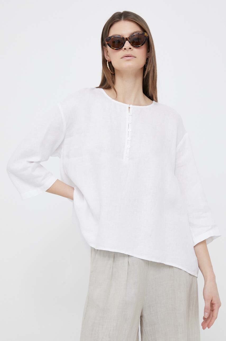 

Льняна блузка Dkny колір білий однотонна