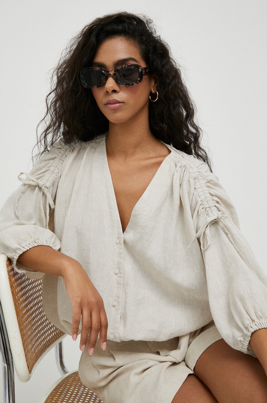 

Сорочка з льону Dkny колір бежевий