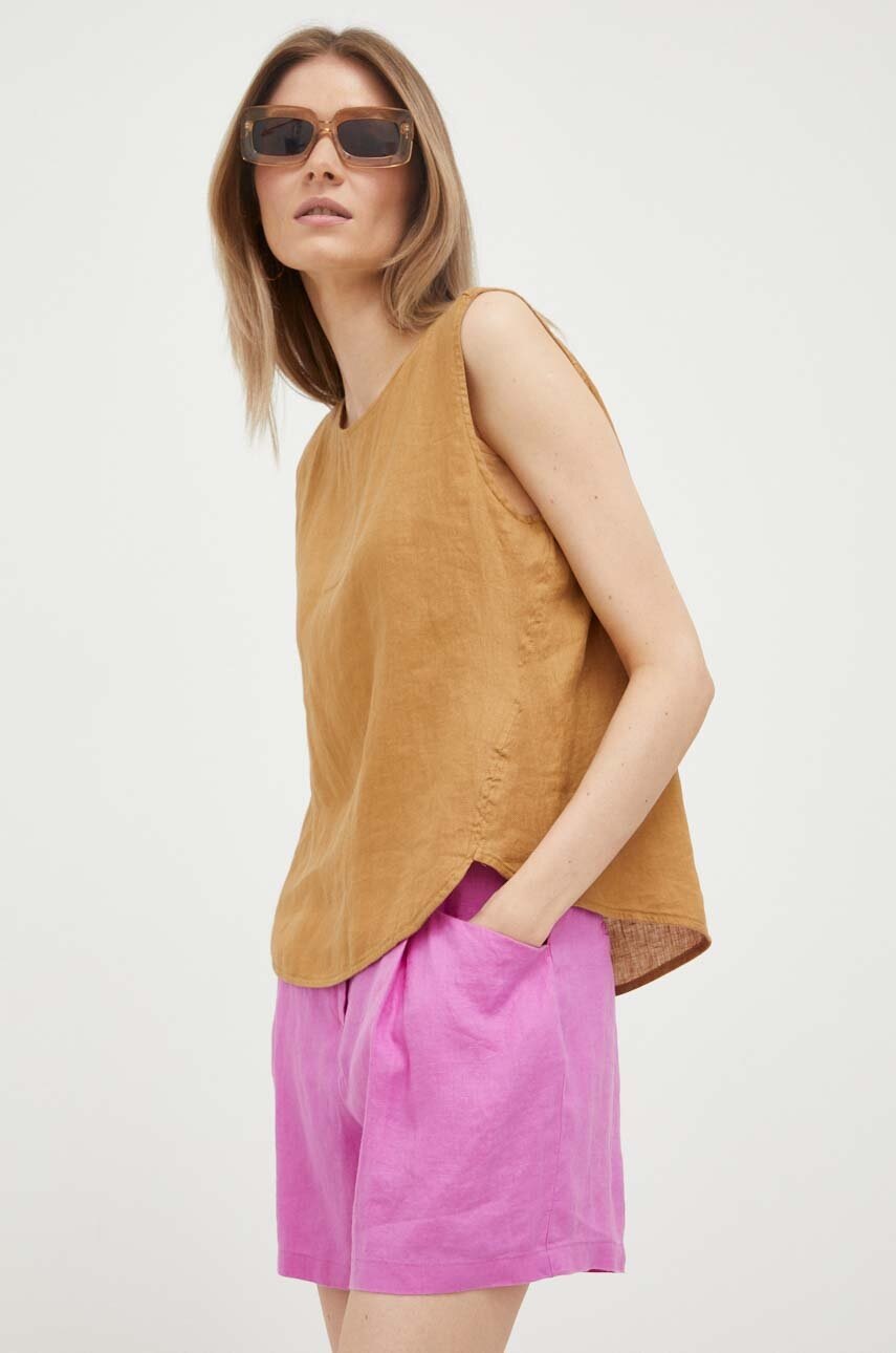 

Льняна блузка United Colors of Benetton колір коричневий однотонна