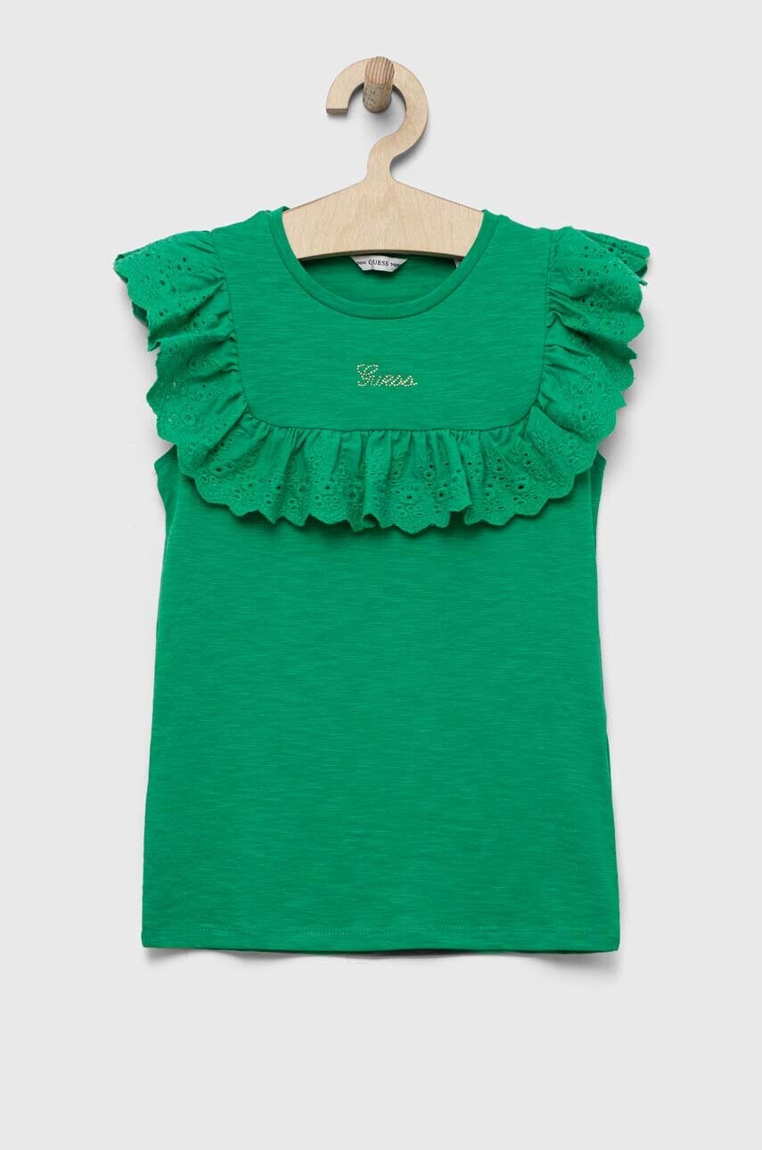 

Детская хлопковая футболка Guess цвет зелёный