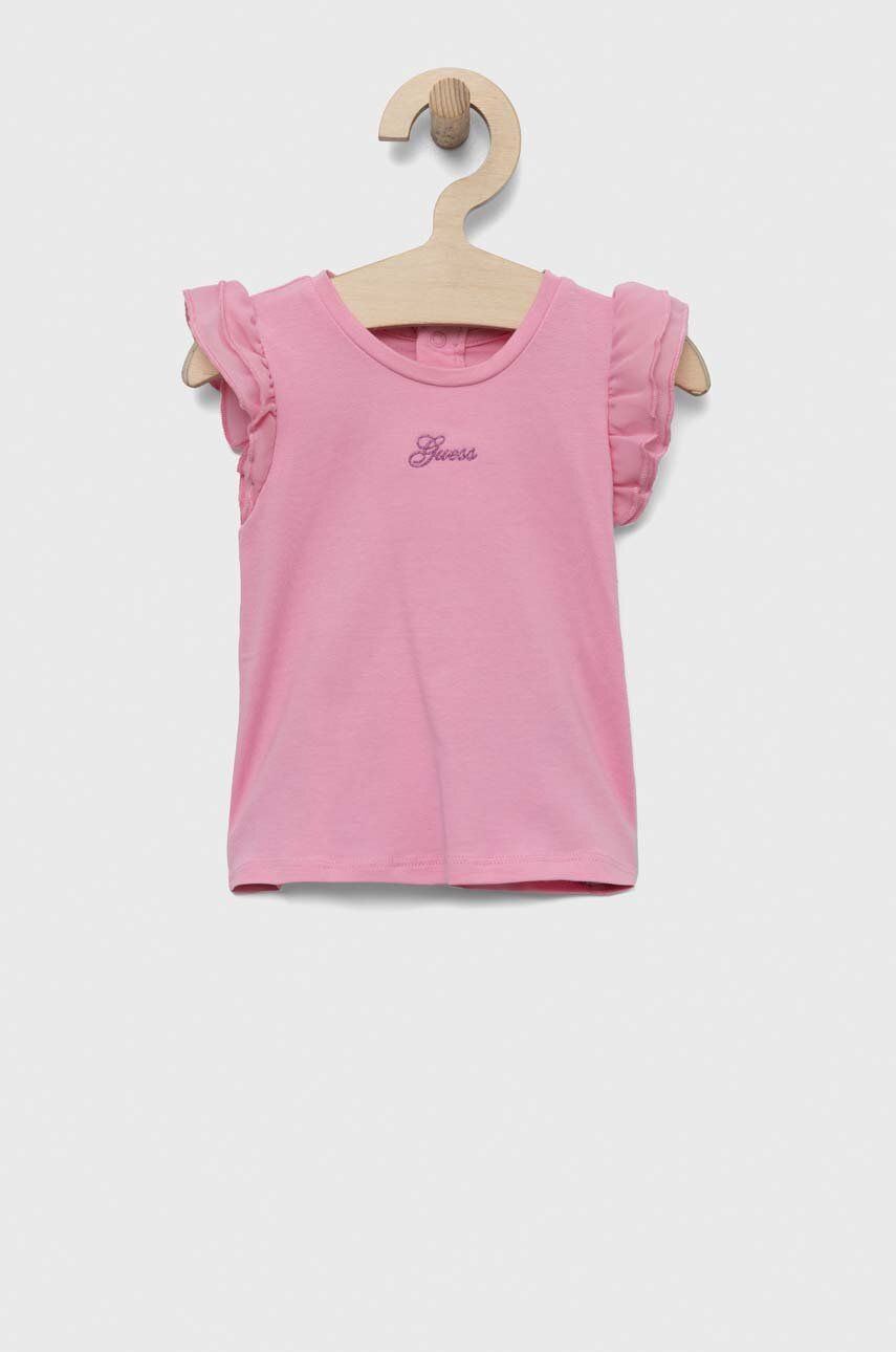 Levně Dětské tričko Guess růžová barva