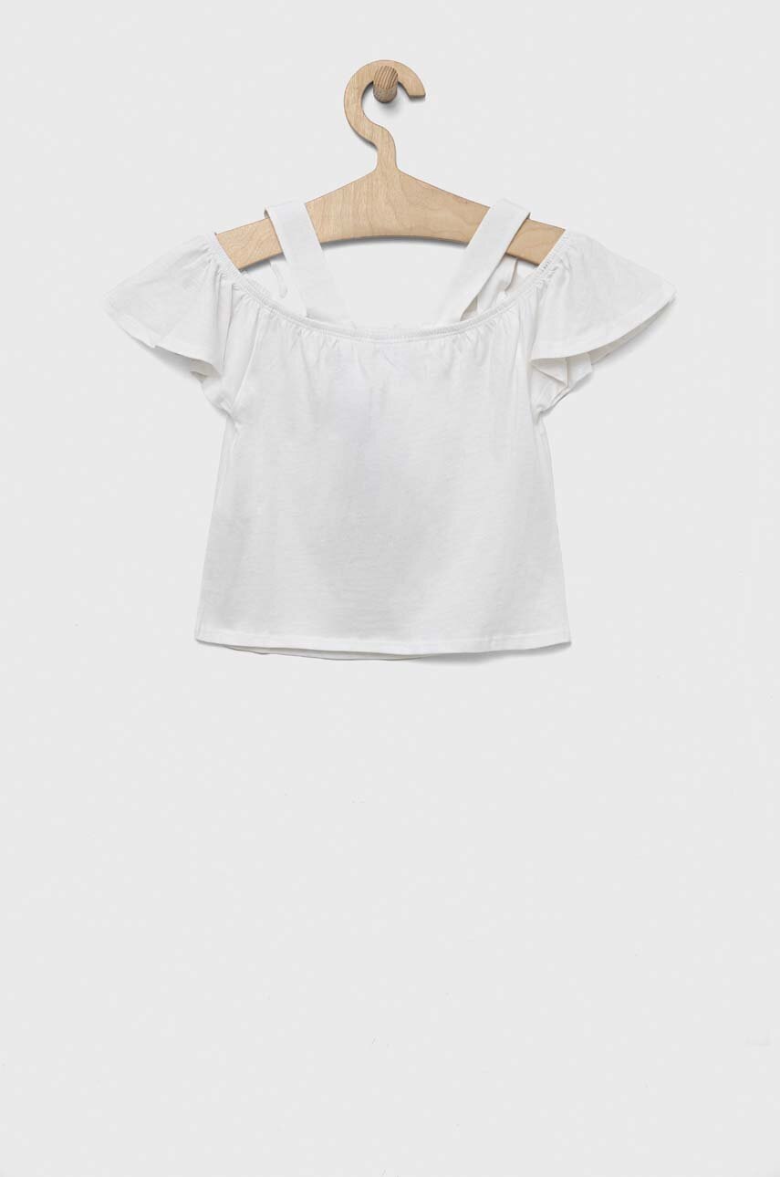 Детская хлопковая блузка United Colors of Benetton цвет белый однотонная Детская хлопковая блузка United Colors of Benetton цвет белый однотонная