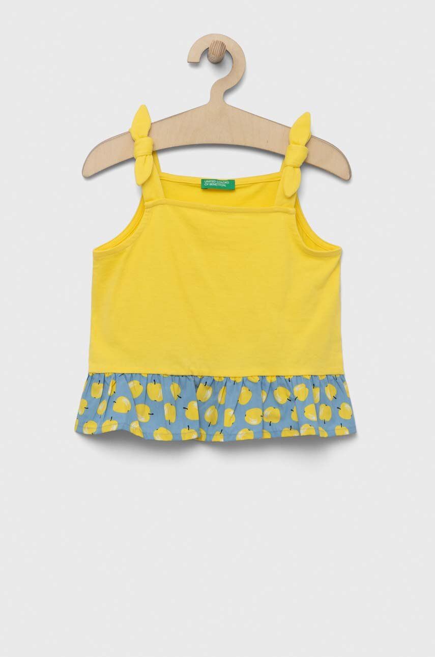 Levně Dětská bavlněná halenka United Colors of Benetton žlutá barva, vzorovaná