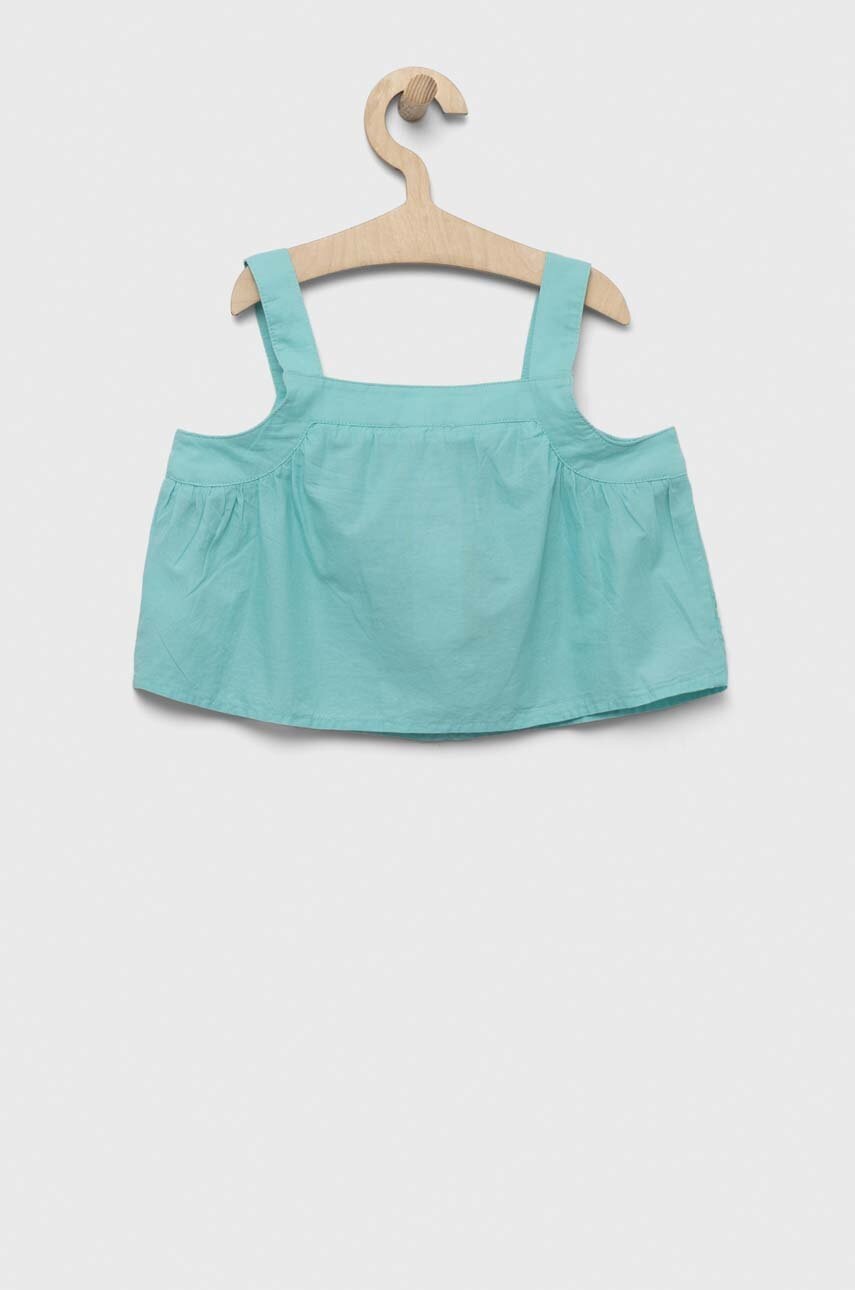 Детская хлопковая блузка United Colors of Benetton цвет бирюзовый однотонная