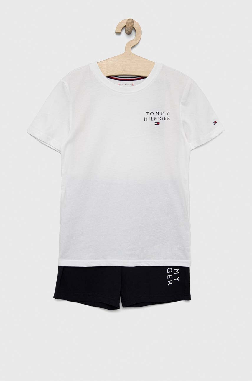 

Дитяча бавовняна піжама Tommy Hilfiger колір білий з принтом