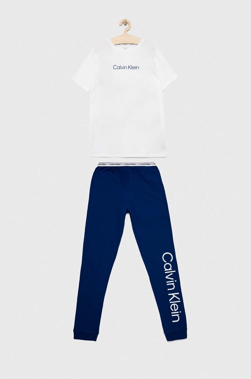

Детска памучна пижама Calvin Klein Underwear в тъмносиньо с принт, Тъмносин
