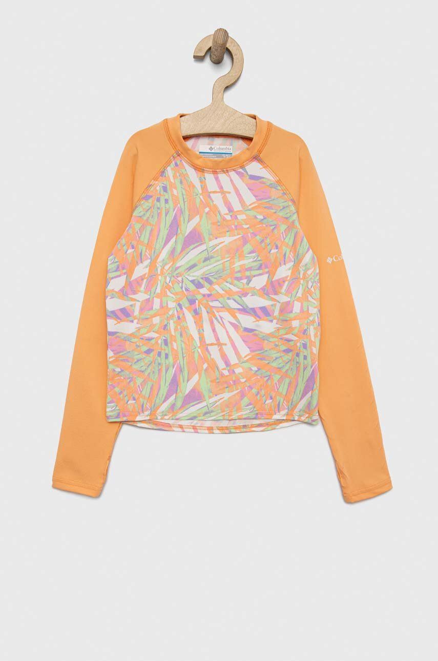 Levně Plavecké tričko s dlouhým rukávem Columbia Sandy Shores Printed LS Sunguard oranžová barva