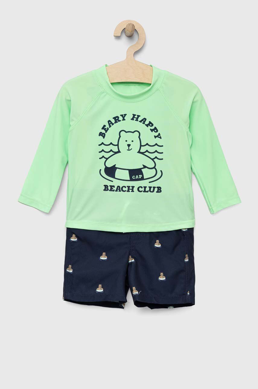 Dětský koupací set - kraťasy a tričko GAP zelená barva - zelená -  Materiál č. 1: 82 % Polyeste