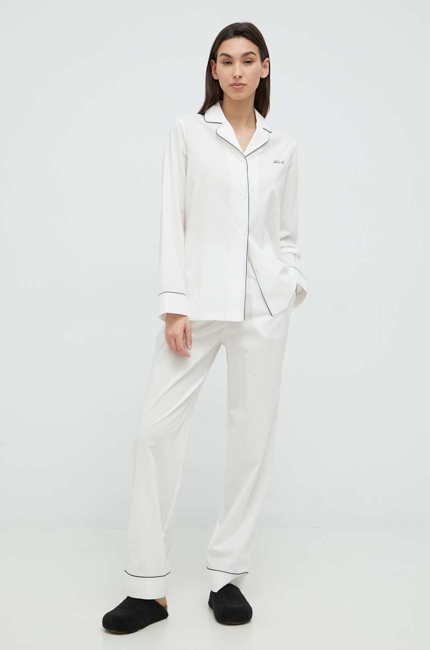 Karl Lagerfeld pijama femei, culoarea alb alb
