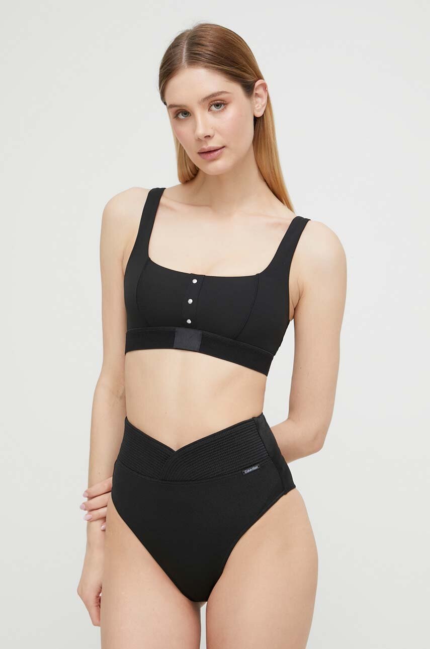 

Горнище на бански Calvin Klein в черно с леко подплатена чашка, Черен