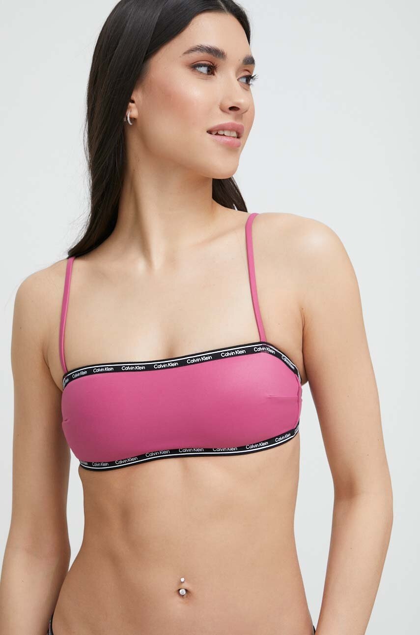 

Горнище на бански Calvin Klein в лилаво с леко подплатена чашка, Виолетов