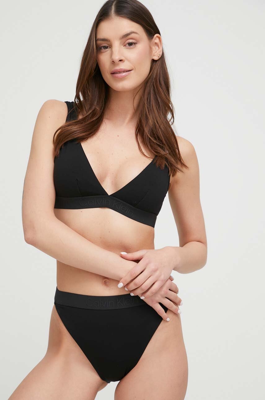 

Горнище на бански Calvin Klein в черно с леко подплатена чашка, Черен