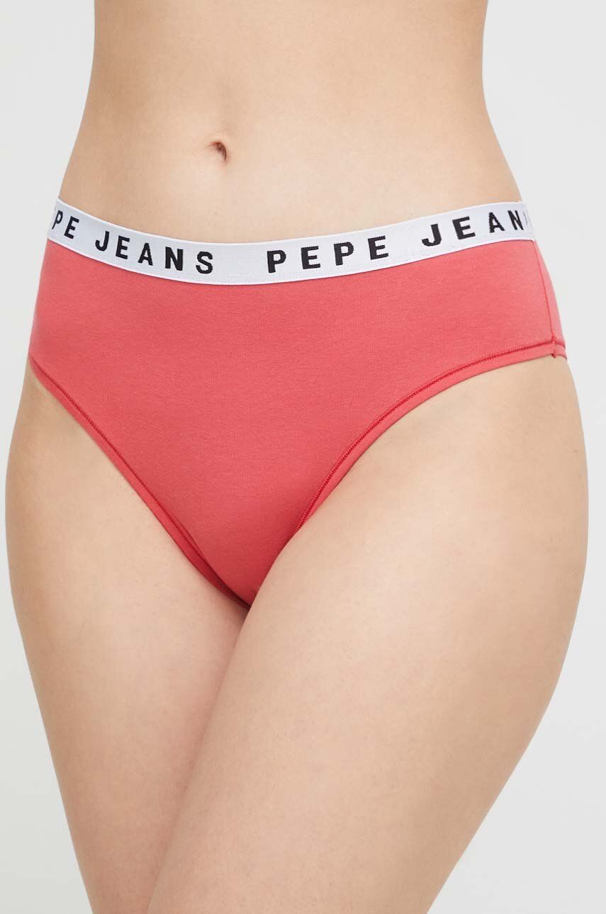 Kalhotky brazilky Pepe Jeans Solid Brazilian červená barva - červená -  46 % Bavlna