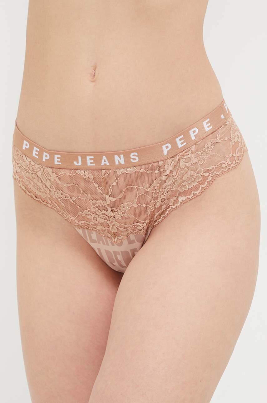 

Бикини тип бразилиана Pepe Jeans в бежово от полупрозрачна материя, Бежов