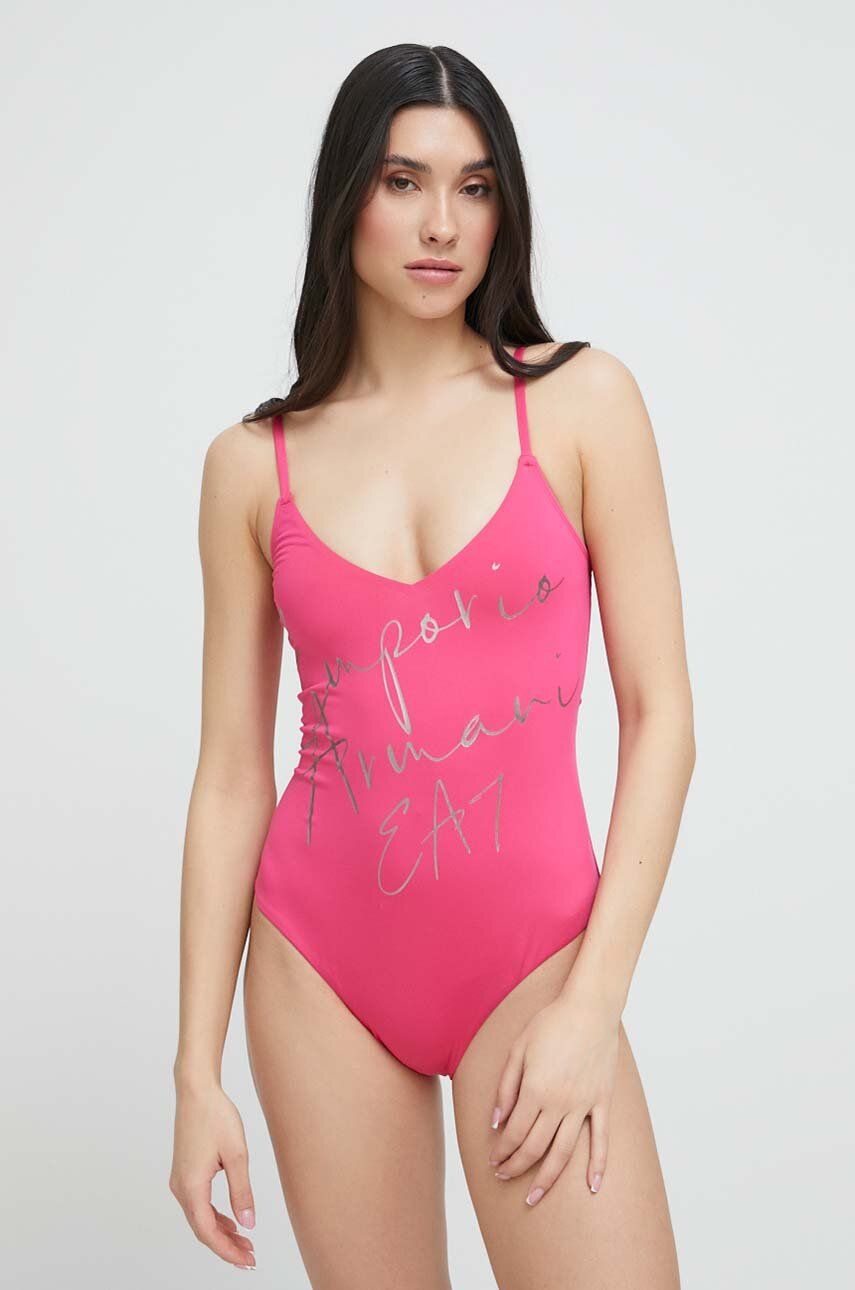 EA7 Emporio Armani costum de baie dintr-o bucată culoarea roz, cupa moale