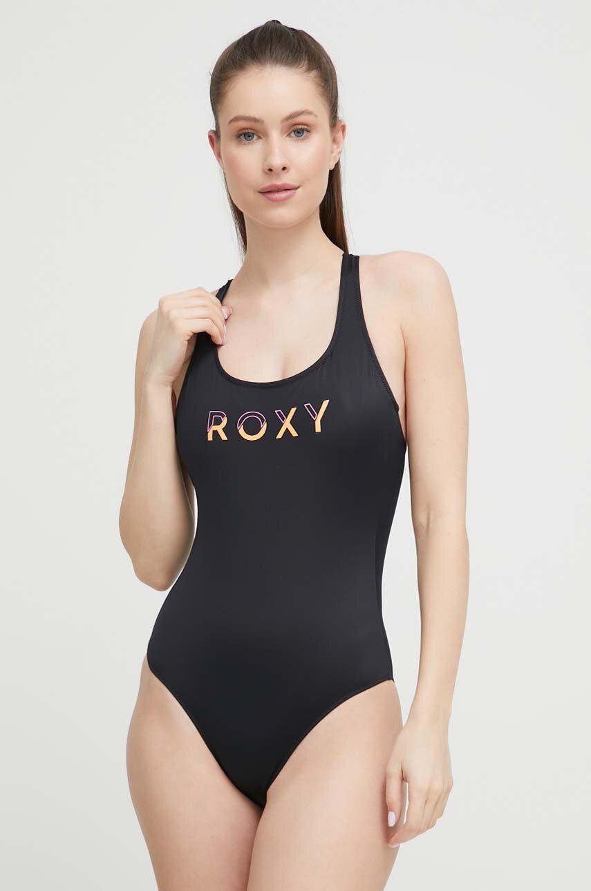 Roxy costum de baie dintr-o bucată Active culoarea negru, cupa usor rigidizata