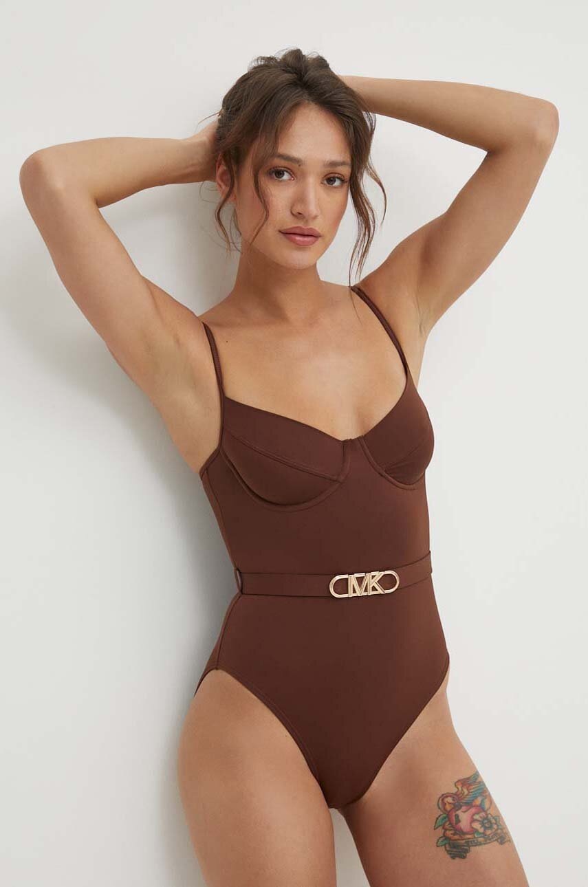 

Цял бански MICHAEL Michael Kors в черно с меки чашки, Кафяв