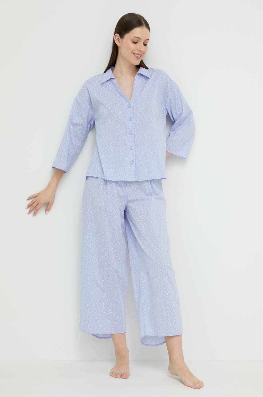 United Colors of Benetton pijamale de bumbac culoarea violet, bumbac answear.ro imagine noua lenjerie-femei.ro
