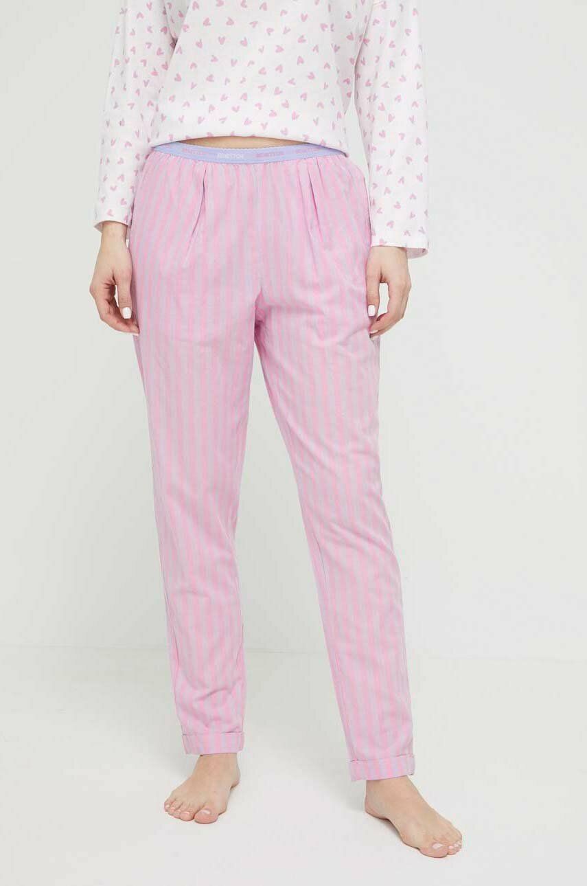 United Colors of Benetton pantaloni pijama bumbac culoarea roz, bumbac answear.ro imagine noua lenjerie-femei.ro