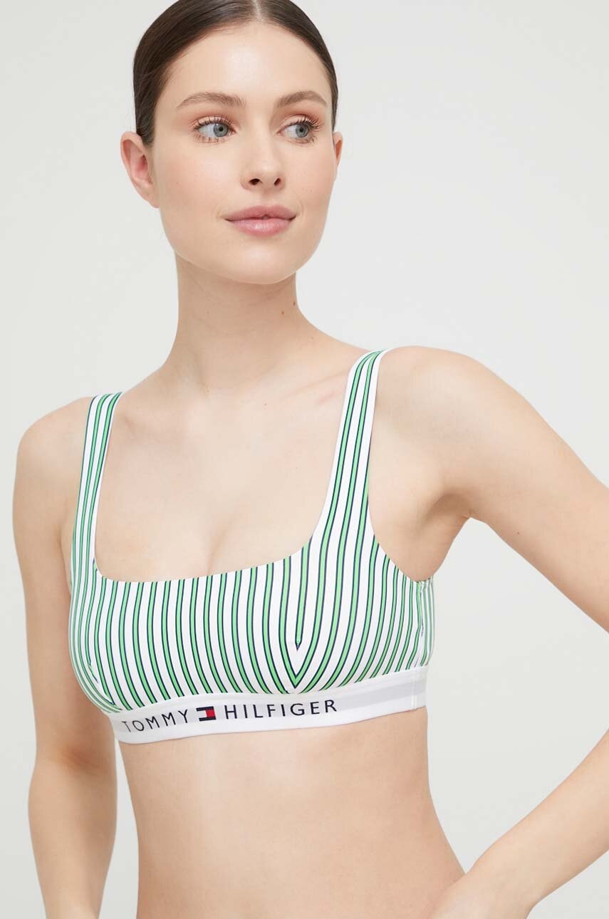 

Горнище на бански Tommy Hilfiger в зелено с мека чашка, Зелен