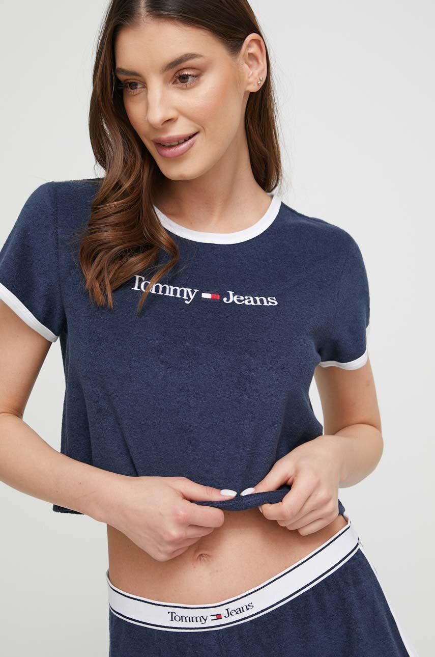 Levně Plážové tričko Tommy Jeans tmavomodrá barva